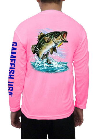 Image of Kid's UPF 50 Long Sleeve Microfiber Moisture Wicking Performance Fishing Shirt Bass - Gamefish USA
