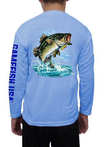 Image of Kid's UPF 50 Long Sleeve Microfiber Moisture Wicking Performance Fishing Shirt Bass - Gamefish USA