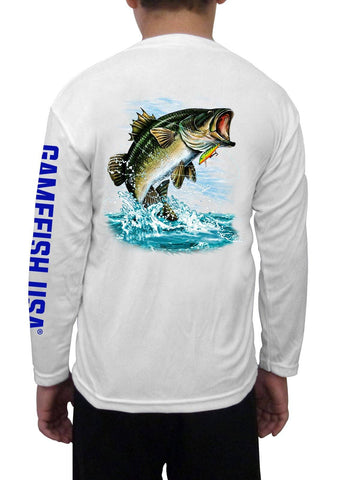 Image of Kid's UPF 50 Long Sleeve Microfiber Moisture Wicking Performance Fishing Shirt Bass - Gamefish USA