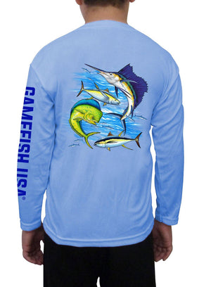 Kid's UPF 50 Long Sleeve Microfiber Moisture Wicking Performance Fishing Shirt Gamefish - Gamefish USA