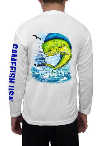 Image of Kid's UPF 50 Long Sleeve Microfiber Moisture Wicking Performance Fishing Shirt Mahi - Gamefish USA
