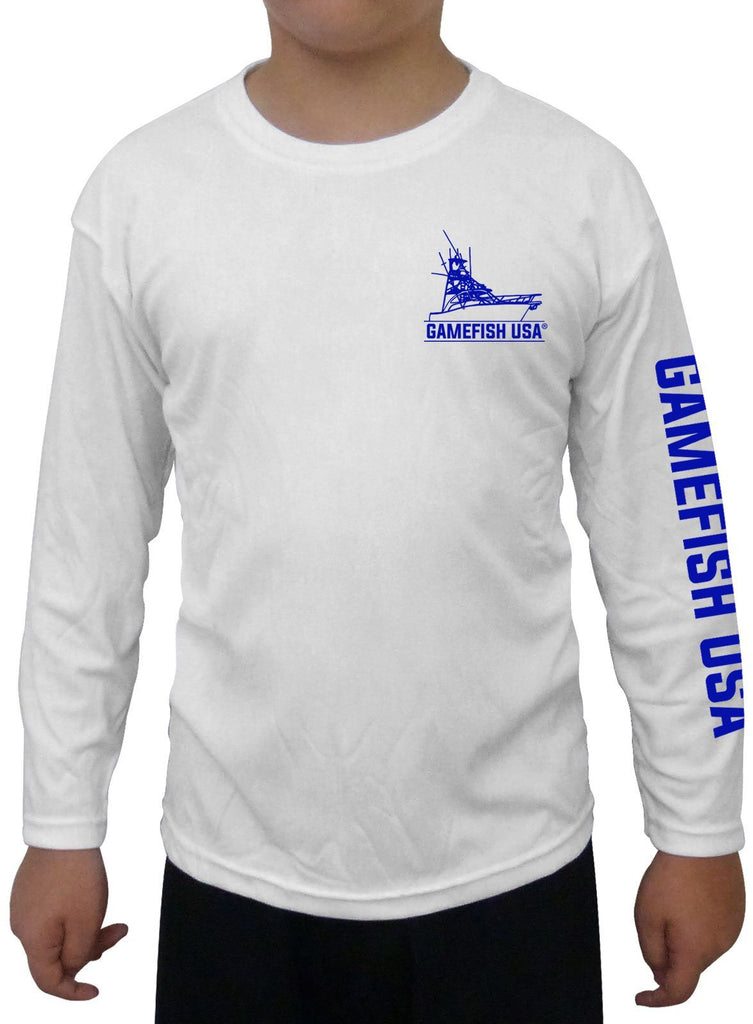 Kid's UPF 50 Long Sleeve Microfiber Moisture Wicking Performance Fishing Shirt Marlin - Gamefish USA