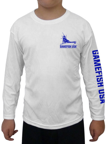 Image of Kid's UPF 50 Long Sleeve Microfiber Moisture Wicking Performance Fishing Shirt Marlin - Gamefish USA