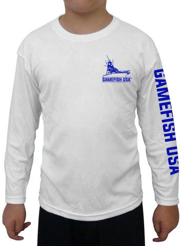Image of Kid's UPF 50 Long Sleeve Microfiber Moisture Wicking Performance Fishing Shirt Marlin Tuna Sailfish - Gamefish USA