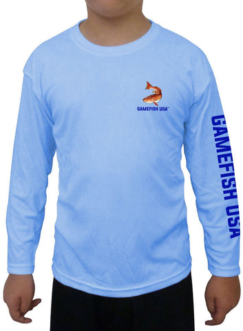 Image of Kid's UPF 50 Long Sleeve Microfiber Moisture Wicking Performance Fishing Shirt Redfish - Gamefish USA