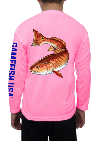 Image of Kid's UPF 50 Long Sleeve Microfiber Moisture Wicking Performance Fishing Shirt Redfish - Gamefish USA