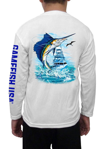 Image of Kid's UPF 50 Long Sleeve Microfiber Moisture Wicking Performance Fishing Shirt Sailfish - Gamefish USA