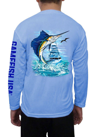 Image of Kid's UPF 50 Long Sleeve Microfiber Moisture Wicking Performance Fishing Shirt Sailfish - Gamefish USA