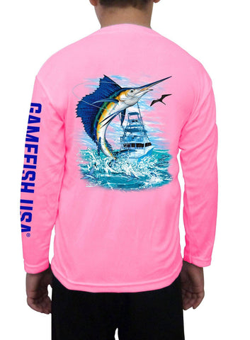Image of Kid's UPF 50 Long Sleeve Microfiber Moisture Wicking Performance Fishing Shirt Sailfish - Gamefish USA