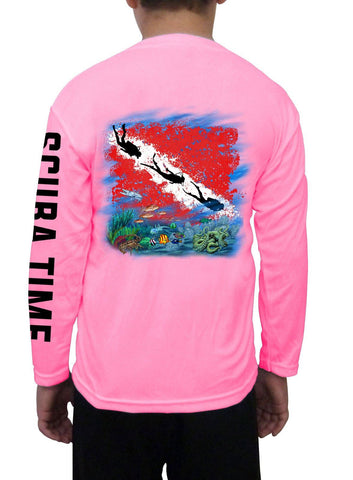 Image of Kid's UPF 50 Long Sleeve Microfiber Moisture Wicking Performance Fishing Shirt Scuba Diving Flag - Gamefish USA