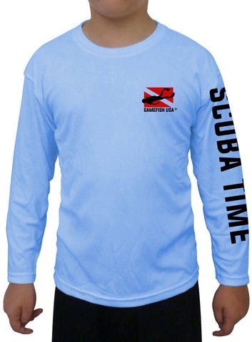 Image of Kid's UPF 50 Long Sleeve Microfiber Moisture Wicking Performance Fishing Shirt Scuba Diving Flag - Gamefish USA