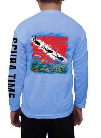 Image of Kid's UPF 50 Long Sleeve Microfiber Moisture Wicking Performance Fishing Shirt Scuba Diving Flag - Gamefish USA