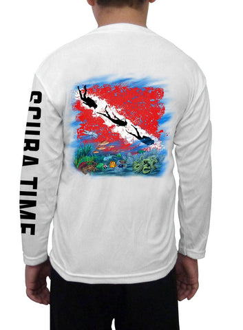 Image of Kid's UPF 50 Long Sleeve Microfiber Moisture Wicking Performance Fishing Shirt Scuba Diving Flag - Gamefish USA