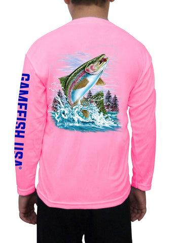 Image of Kid's UPF 50 Long Sleeve Microfiber Moisture Wicking Performance Fishing Shirt Trout - Gamefish USA