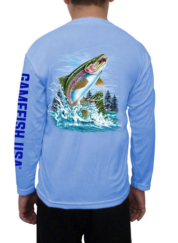 Image of Kid's UPF 50 Long Sleeve Microfiber Moisture Wicking Performance Fishing Shirt Trout - Gamefish USA