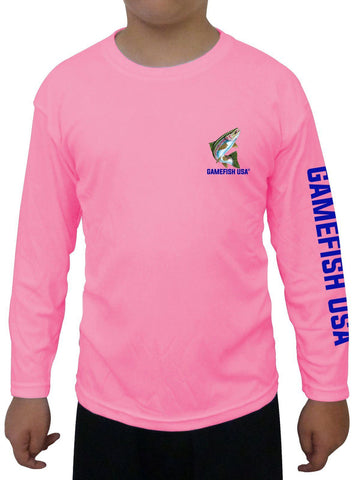 Image of Kid's UPF 50 Long Sleeve Microfiber Moisture Wicking Performance Fishing Shirt Trout - Gamefish USA