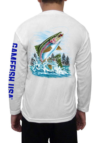 Image of Kid's UPF 50 Long Sleeve Microfiber Moisture Wicking Performance Fishing Shirt Trout - Gamefish USA