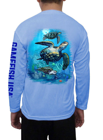 Image of Kid's UPF 50 Long Sleeve Microfiber Moisture Wicking Performance Fishing Shirt Turtles - Gamefish USA