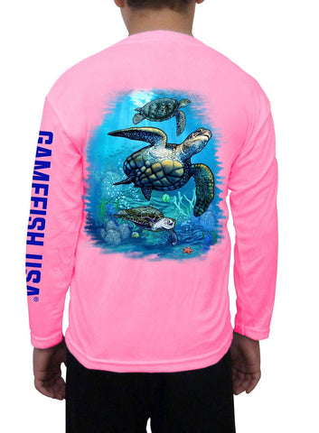 Image of Kid's UPF 50 Long Sleeve Microfiber Moisture Wicking Performance Fishing Shirt Turtles - Gamefish USA