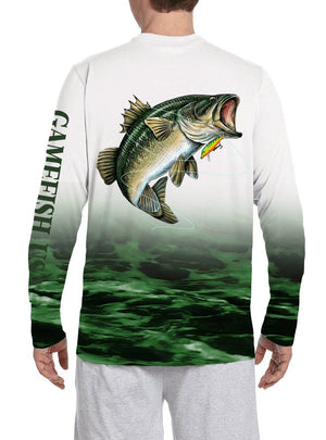 Men's UPF 50 Long Sleeve All Over Print Performance Fishing Shirt Bass - Gamefish USA