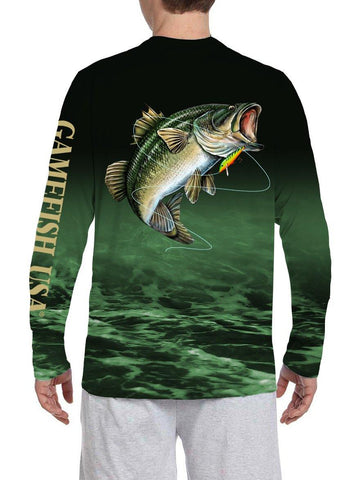 Image of Men's UPF 50 Long Sleeve All Over Print Performance Fishing Shirt Bass - Gamefish USA