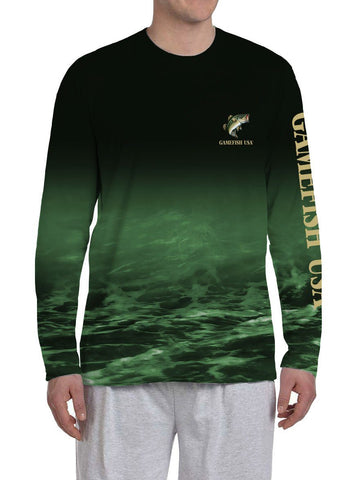 Image of Men's UPF 50 Long Sleeve All Over Print Performance Fishing Shirt Bass - Gamefish USA