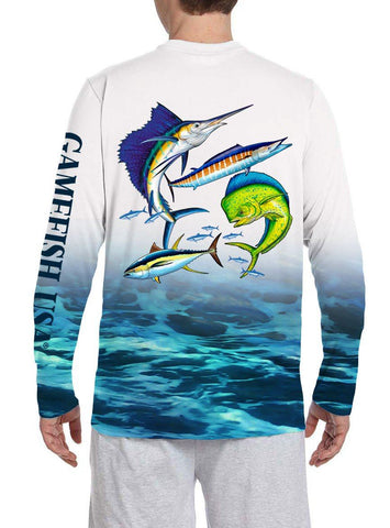 Image of Men's UPF 50 Long Sleeve All Over Print Performance Fishing Shirt Gamefish - Gamefish USA