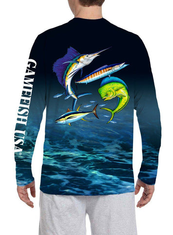Image of Men's UPF 50 Long Sleeve All Over Print Performance Fishing Shirt Gamefish - Gamefish USA