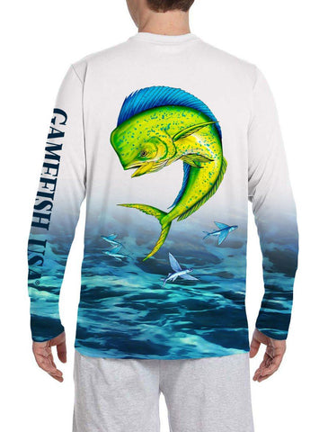 Image of Men's UPF 50 Long Sleeve All Over Print Performance Fishing Shirt Mahi - Gamefish USA