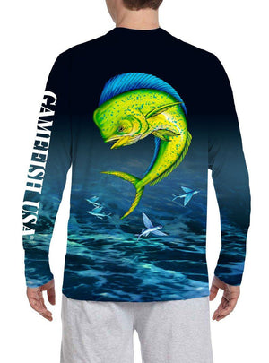 Men's UPF 50 Long Sleeve All Over Print Performance Fishing Shirt Mahi - Gamefish USA