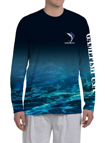 Image of Men's UPF 50 Long Sleeve All Over Print Performance Fishing Shirt Sailfish - Gamefish USA