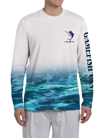 Image of Men's UPF 50 Long Sleeve All Over Print Performance Fishing Shirt Sailfish - Gamefish USA