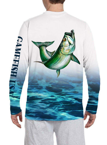 Image of Men's UPF 50 Long Sleeve All Over Print Performance Fishing Shirt Tarpon - Gamefish USA