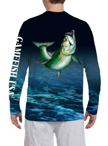 Image of Men's UPF 50 Long Sleeve All Over Print Performance Fishing Shirt Tarpon - Gamefish USA