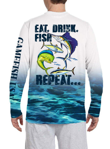 Image of Men's UPF 50 Long Sleeve Microfiber Moisture Wicking Performance Eat Drink Fish - Gamefish USA