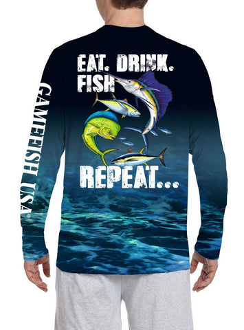 Image of Men's UPF 50 Long Sleeve Microfiber Moisture Wicking Performance Eat Drink Fish - Gamefish USA