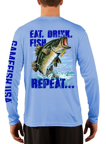 Image of Men's UPF 50 Long Sleeve Microfiber Moisture Wicking Performance Fishing Shirt Bass Repeat - Gamefish USA
