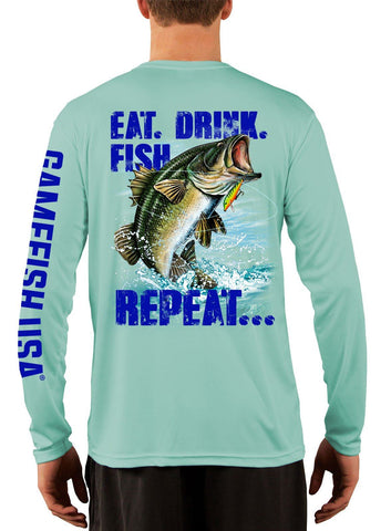 Image of Men's UPF 50 Long Sleeve Microfiber Moisture Wicking Performance Fishing Shirt Bass Repeat - Gamefish USA