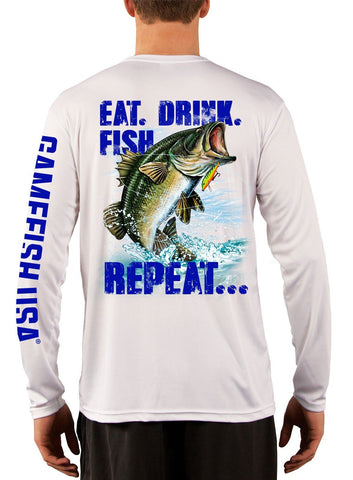 Image of Men's UPF 50 Long Sleeve Microfiber Moisture Wicking Performance Fishing Shirt Bass Repeat - Gamefish USA