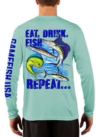 Image of Men's UPF 50 Long Sleeve Microfiber Moisture Wicking Performance Fishing Shirt Gamefish Repeat - Gamefish USA