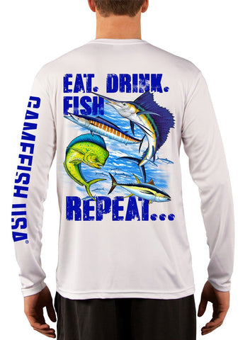 Image of Men's UPF 50 Long Sleeve Microfiber Moisture Wicking Performance Fishing Shirt Gamefish Repeat - Gamefish USA