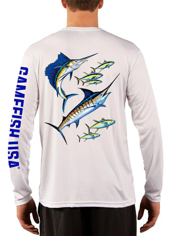 Image of Men's UPF 50 Long Sleeve Microfiber Moisture Wicking Performance Fishing Shirt Marlin & Tuna - Gamefish USA