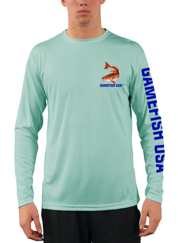 Image of Men's UPF 50 Long Sleeve Microfiber Moisture Wicking Performance Fishing Shirt Redfish - Gamefish USA