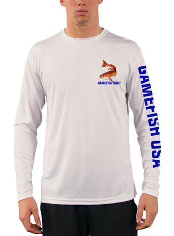 Image of Men's UPF 50 Long Sleeve Microfiber Moisture Wicking Performance Fishing Shirt Redfish - Gamefish USA