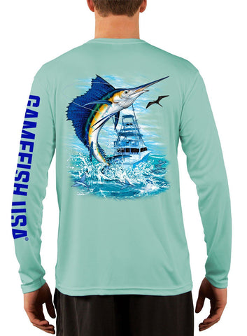 Image of Men's UPF 50 Long Sleeve Microfiber Moisture Wicking Performance Fishing Shirt Sailfish - Gamefish USA