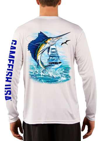 Image of Men's UPF 50 Long Sleeve Microfiber Moisture Wicking Performance Fishing Shirt Sailfish - Gamefish USA