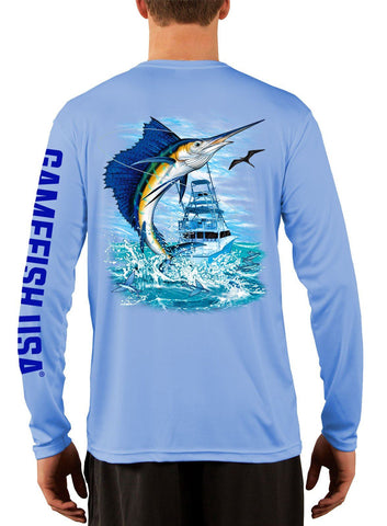 Image of Men's UPF 50 Long Sleeve Microfiber Moisture Wicking Performance Fishing Shirt Sailfish - Gamefish USA