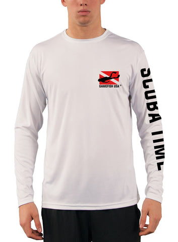 Image of Men's UPF 50 Long Sleeve Microfiber Moisture Wicking Performance Fishing Shirt Scuba Flag - Gamefish USA