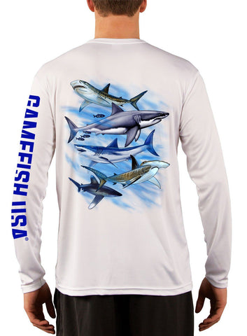 Image of Men's UPF 50 Long Sleeve Microfiber Moisture Wicking Performance Fishing Shirt Sharks - Gamefish USA