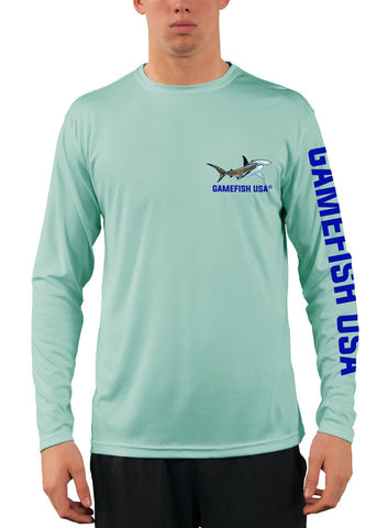 Image of Men's UPF 50 Long Sleeve Microfiber Moisture Wicking Performance Fishing Shirt Sharks - Gamefish USA